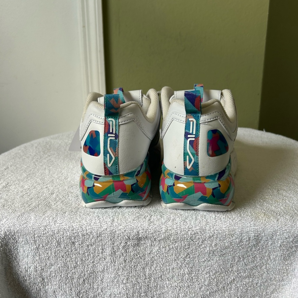 Fila Disruptor 2 Premium Platform White Sneakers with Colorful Heel Sz 8.5 - Picture 9 of 12